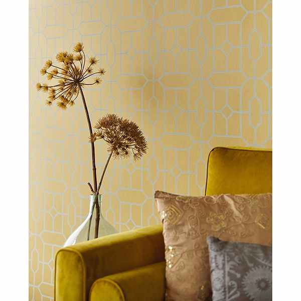 EJ382512 - Johan Mustard Trellis Wallpaper - by Eijffinger