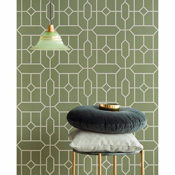 EJ382513 - Johan Green Trellis Wallpaper - by Eijffinger