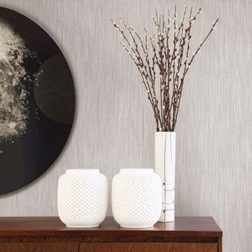 Show details for Chenille Light Grey Faux Linen Wallpaper