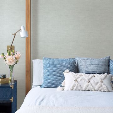 Show details for Exhale Light Blue Faux Grasscloth Wallpaper