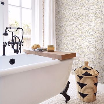 Show details for Bennett Grey Dotted Scallop Wallpaper