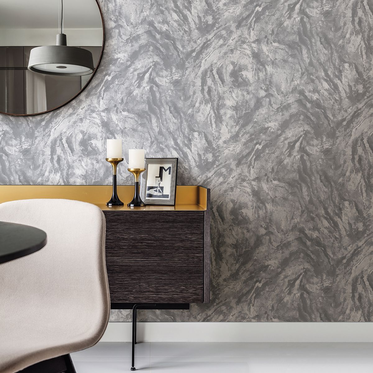 2927-00107 - Titania Pewter Marble Texture Wallpaper - by Brewster