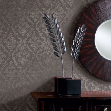 Show details for Lyra Pewter Damask Wallpaper