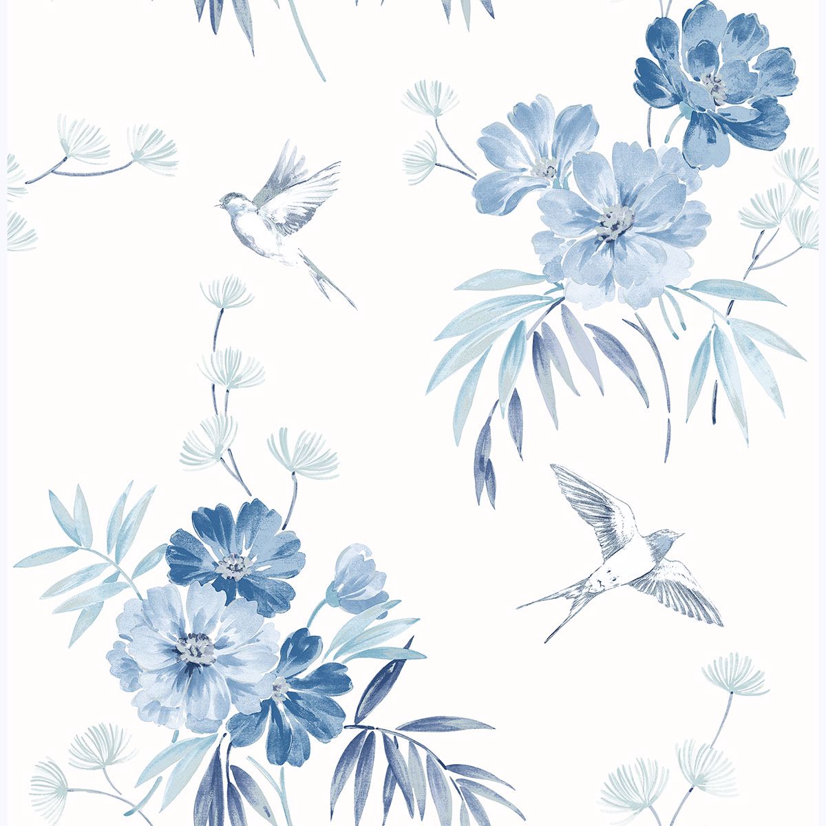 UW25888 - Deja Blue Floral Wallpaper - by Brewster