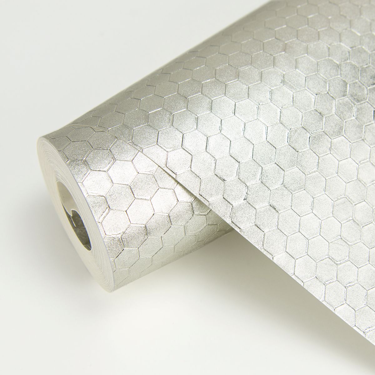 2927-42486 - Carbon Platinum Honeycomb Geometric Wallpaper - by Brewster