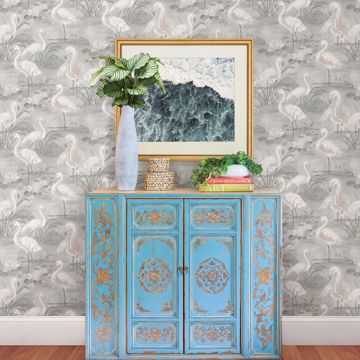 Show details for Everglades Grey Flamingos Wallpaper