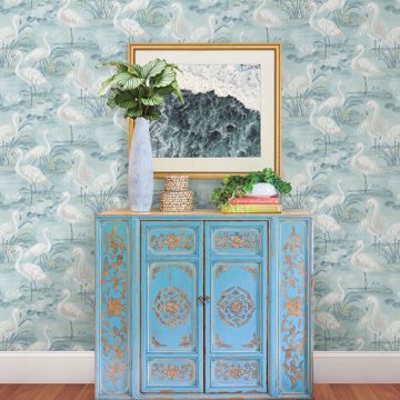 Show details for Everglades Aqua Flamingos Wallpaper