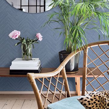 Show details for Caladesi Blue Faux Linen Wallpaper