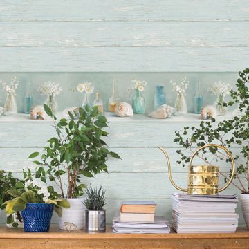 Show details for Cahoon Teal Vases Border