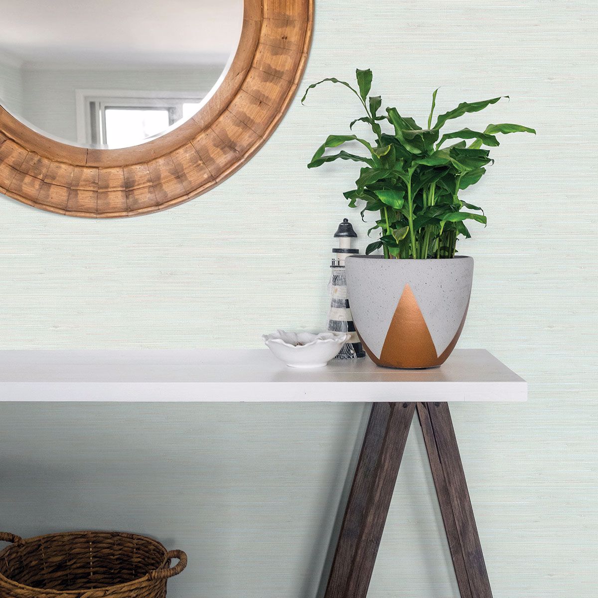 3120256016 Waverly Aqua Faux Grasscloth Wallpaper by Chesapeake