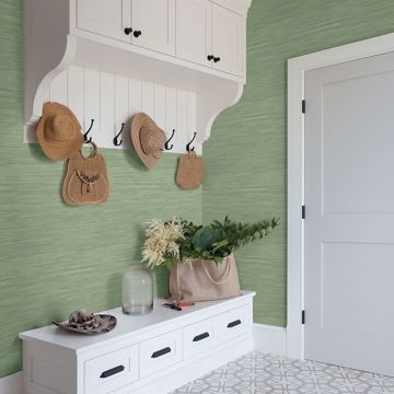 Show details for Waverly Green Faux Grasscloth Wallpaper