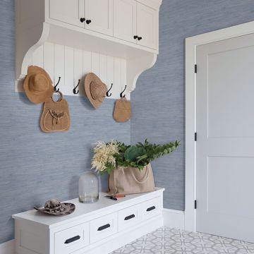 Show details for Waverly Blue Faux Grasscloth Wallpaper