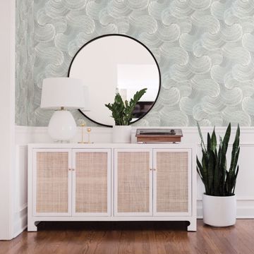 Show details for Karson Teal Swirling Geometric Wallpaper- Scott Living