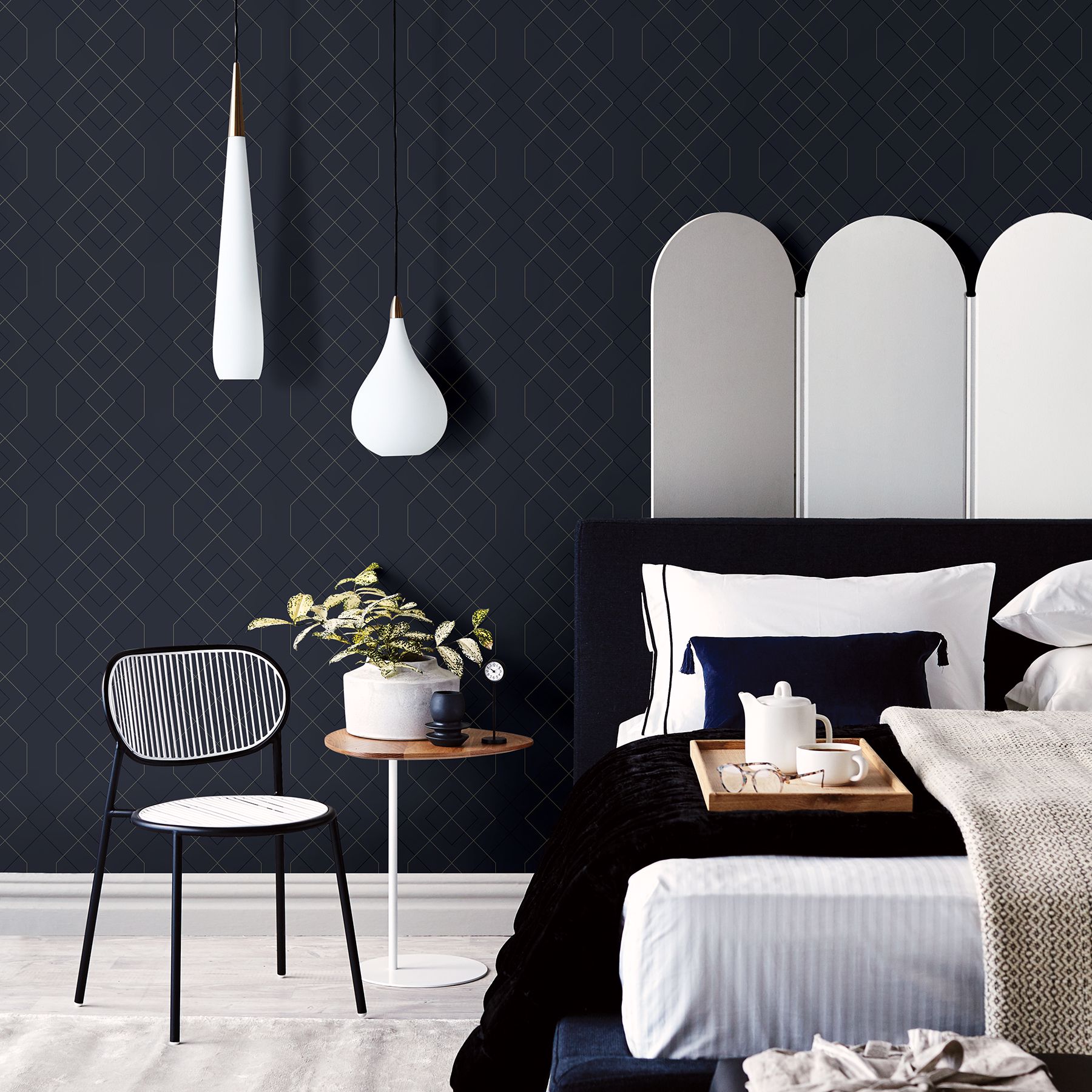 2964-25913 - Ballard Indigo Geometric Wallpaper - by A-Street Prints