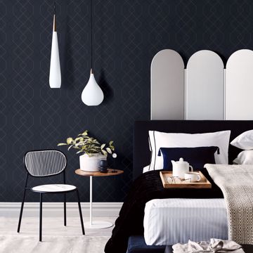 Show details for Ballard Indigo Geometric Wallpaper- Scott Living