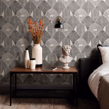Show details for Westport Charcoal Geometric Wallpaper- Scott Living