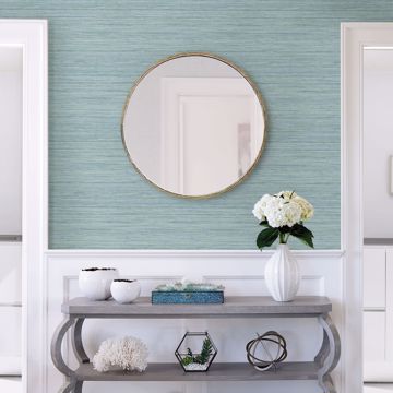 Show details for Barnaby Light Blue Faux Grasscloth Wallpaper- Scott Living