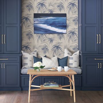 Show details for Darlana Blue Grasscloth Wallpaper- Scott Living