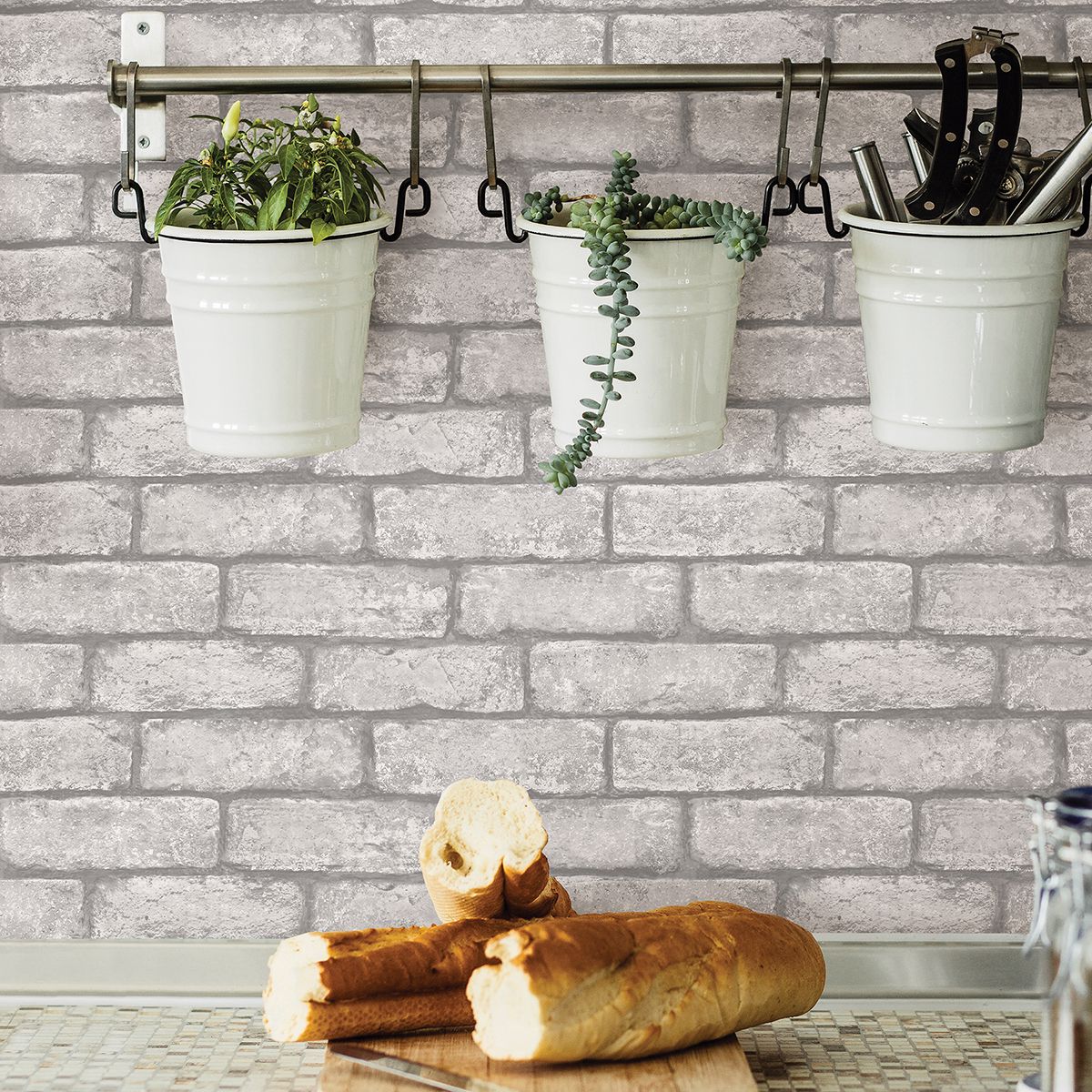 NH3060 Cambridge Brick Grey Peel & Stick Wallpa Peel and Stick Wallpaper by InHome