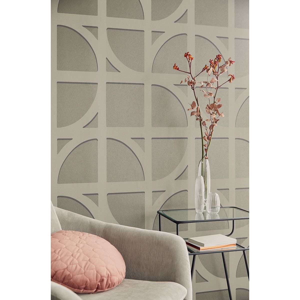 395804 - Shapes Dark Grey Curved Trellis Wallpaper - by Eijffinger