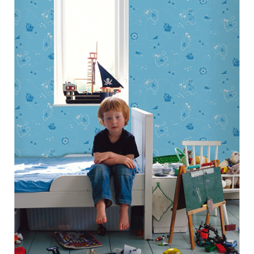 Show details for Charlie Blue Treasure Map Wallpaper