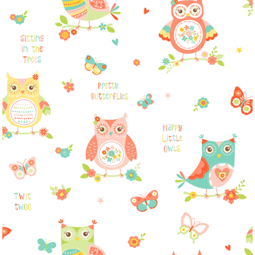Show details for Flynn White Owls Wallpaper