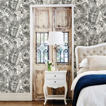 Show details for Alfresco Grey Tropical Palm Wallpaper