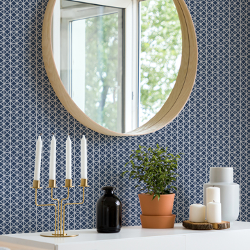 Show details for Lisbeth Navy Geometric Lattice Wallpaper