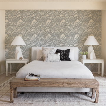 Show details for Cabarita Grey Art Deco Flocked Leaves Wallpaper