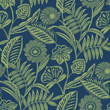 Picture of Alma Blue Tropical Floral Wallpaper