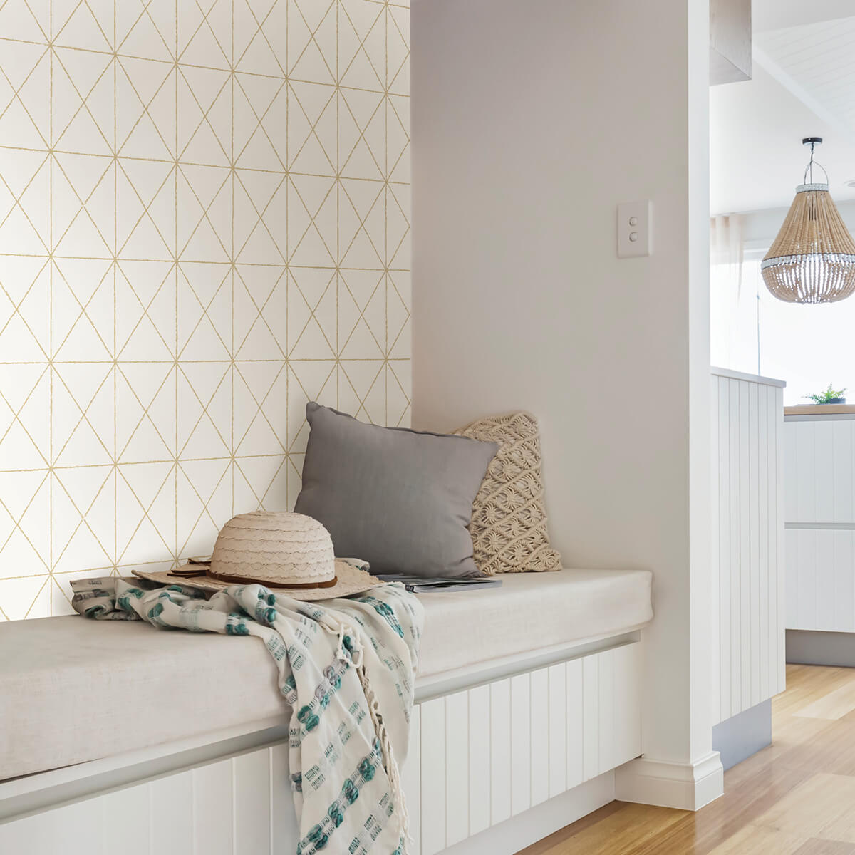 NUS3577 - White & Gold Get In Line Peel and Stick Wallpaper - by