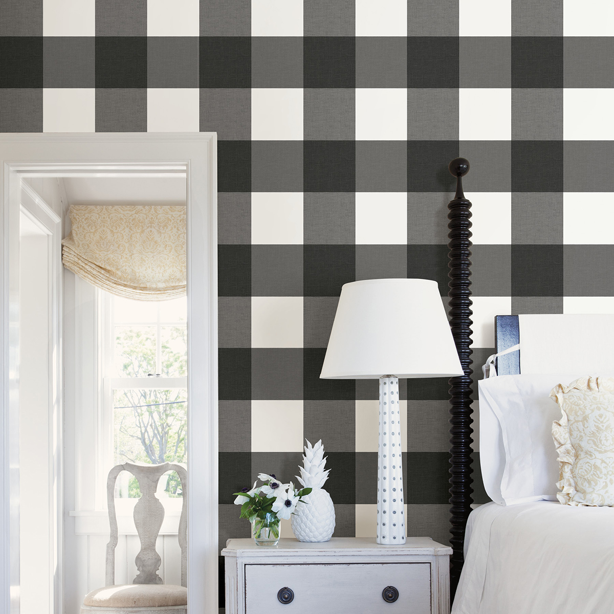 NUS3624 - Charcoal Farmhouse Plaid Peel and Stick Wallpaper - by