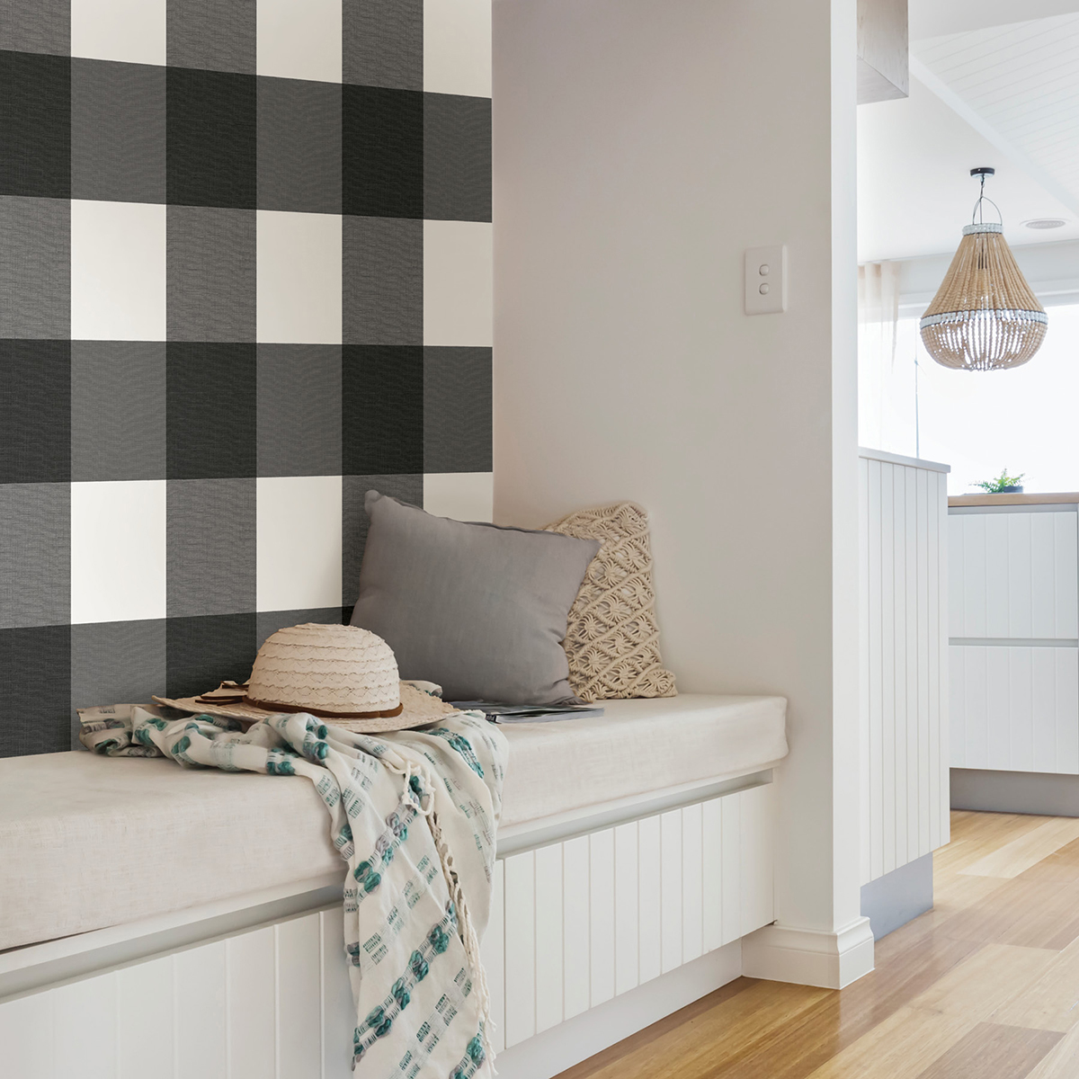 NUS3624 - Charcoal Farmhouse Plaid Peel and Stick Wallpaper - by