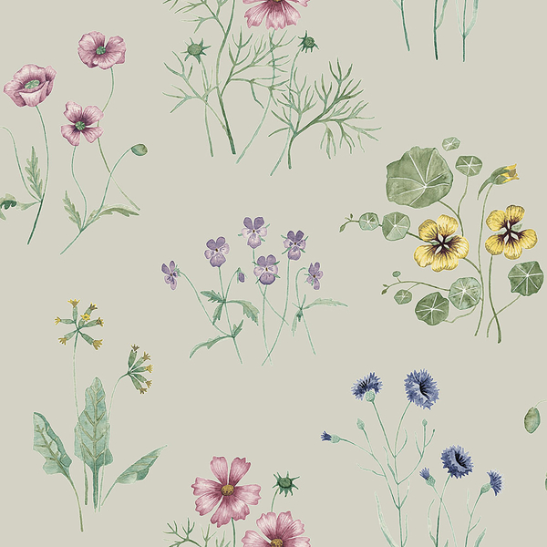 Picture of Maj Grey Wildflower Wallpaper