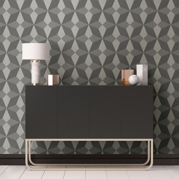 Show details for Valiant Grey Faux Grasscloth Mosaic Wallpaper