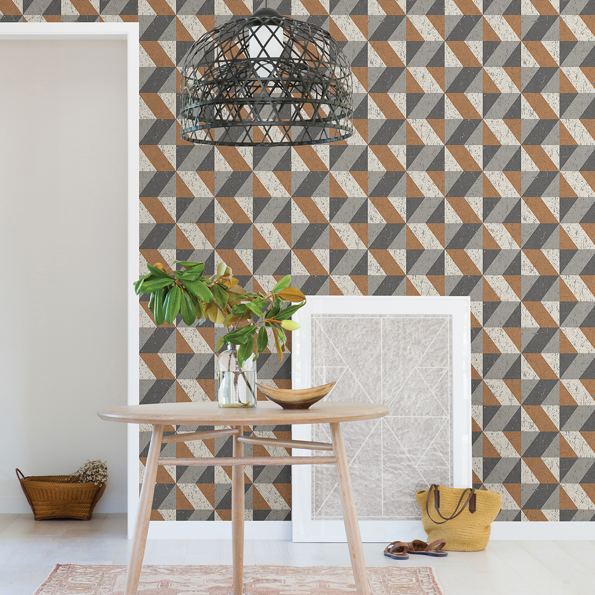 289625312 Cerium Copper Concrete Geometric Wallpaper