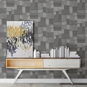 Show details for Duchamp Dark Grey Patchwork Metallic Wallpaper