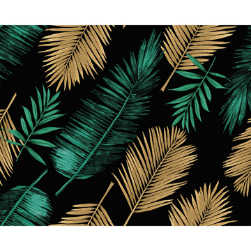 Show details for Emerald Green and Gold Palm Leaves Wall Mural