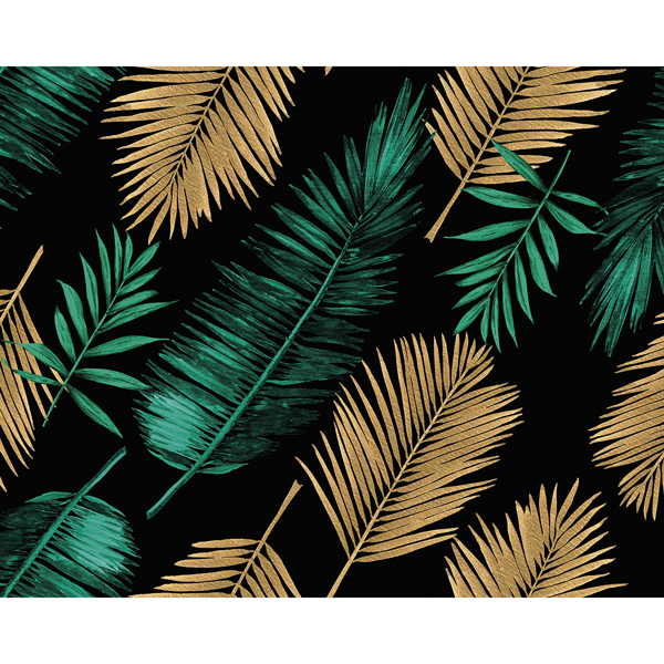 WALS0432 - Emerald Green and Gold Palm Leaves Wall Mural - by OhPopsi