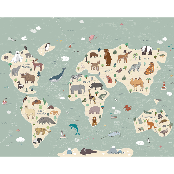 Picture of Illustration of a Children’s World Map Wall Mural