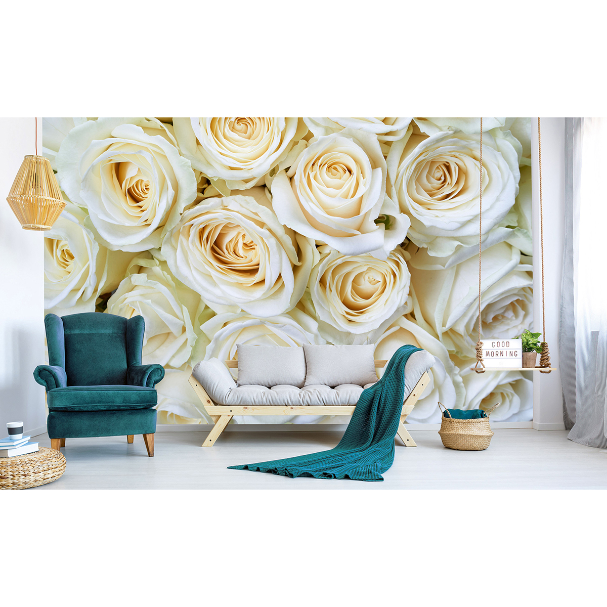 MS50137 White Roses Wall Mural by Dimex