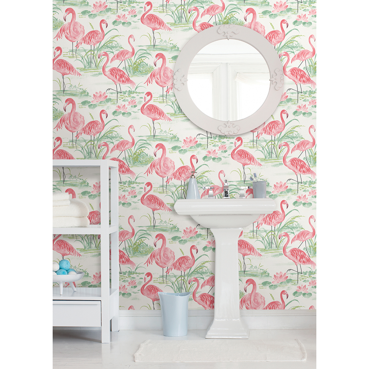 NUS3679 - Pink Flamingo Beach Peel and Stick Wallpaper - by NuWallpaper