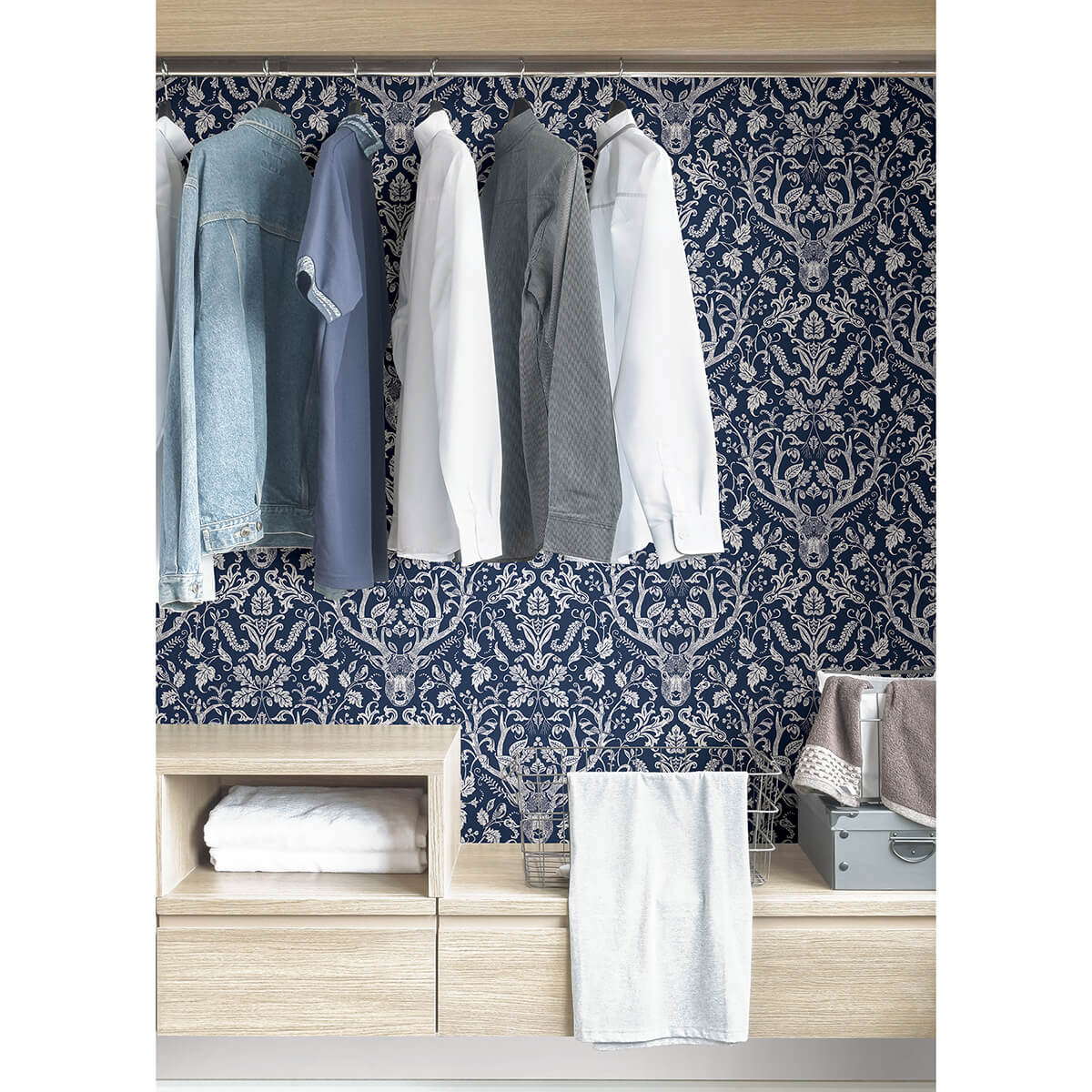NUS3680 Navy Escape to the Forest Peel and Stick Wallpaper by