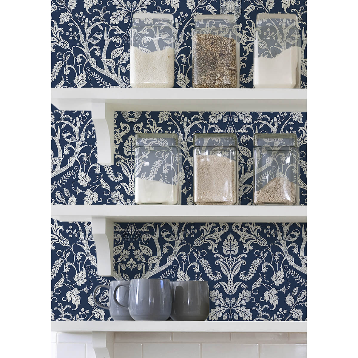 NUS3680 Navy Escape to the Forest Peel and Stick Wallpaper by