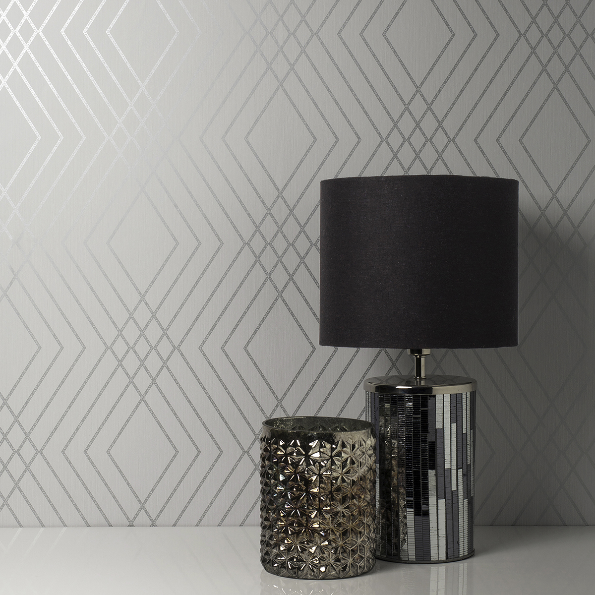 FD42603 Shard Silver Trellis Wallpaper by Fine Decor