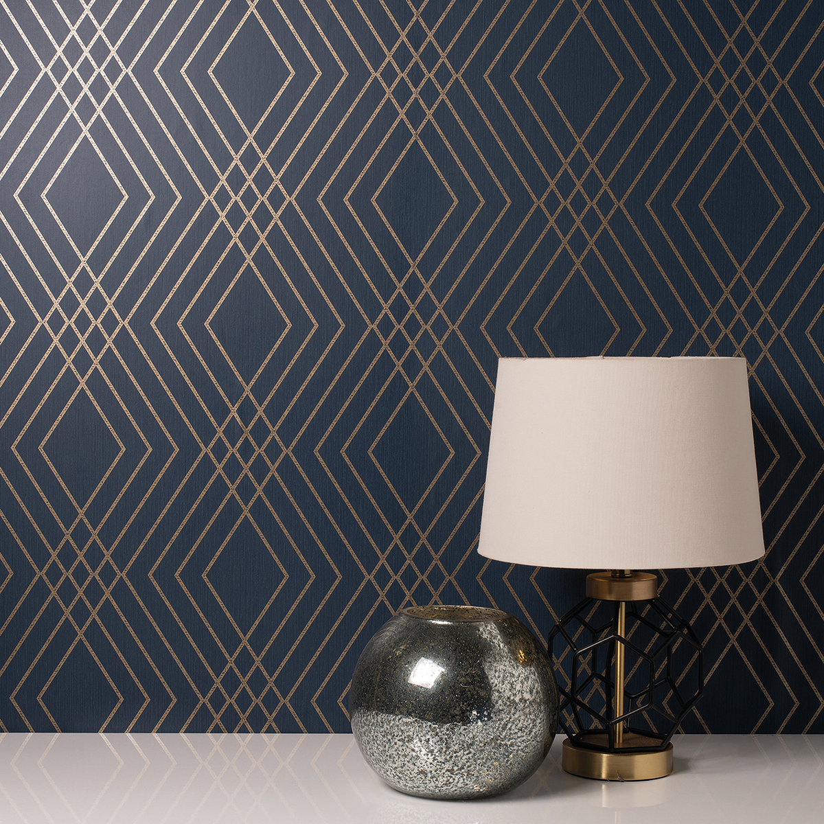 FD42605 Shard Navy Trellis Wallpaper by Fine Decor