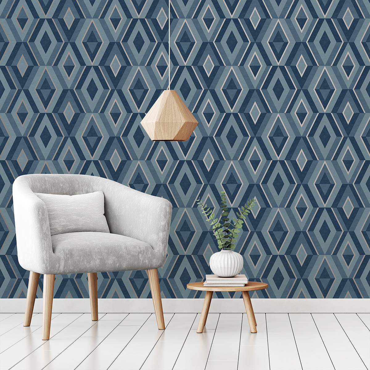 FD42608 Shard Blue Geometric Wallpaper by Fine Decor