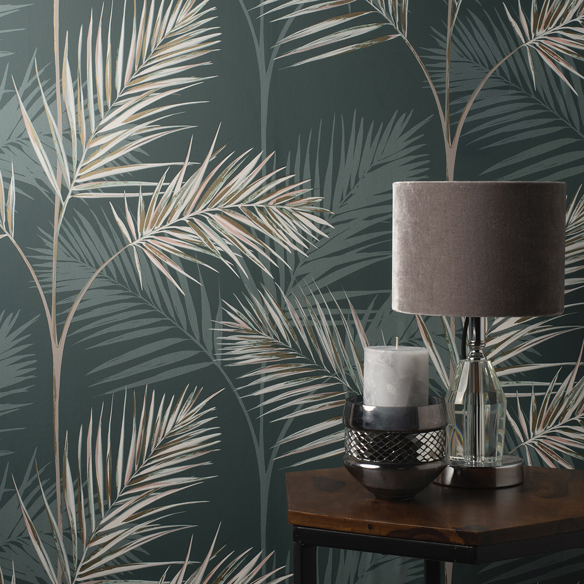 FD42679 - South Beach Evergreen Fronds Wallpaper - by Fine Decor