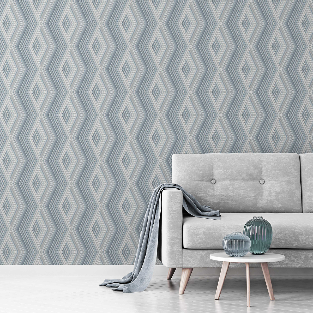 M1581 Aura Blue Geometric Wallpaper by Crown