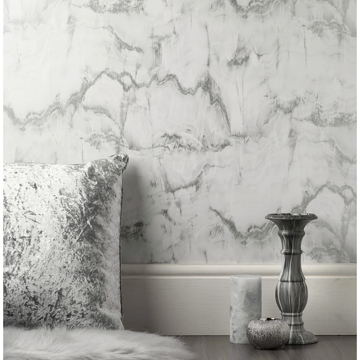 Show details for Aura Silver Marble Wallpaper